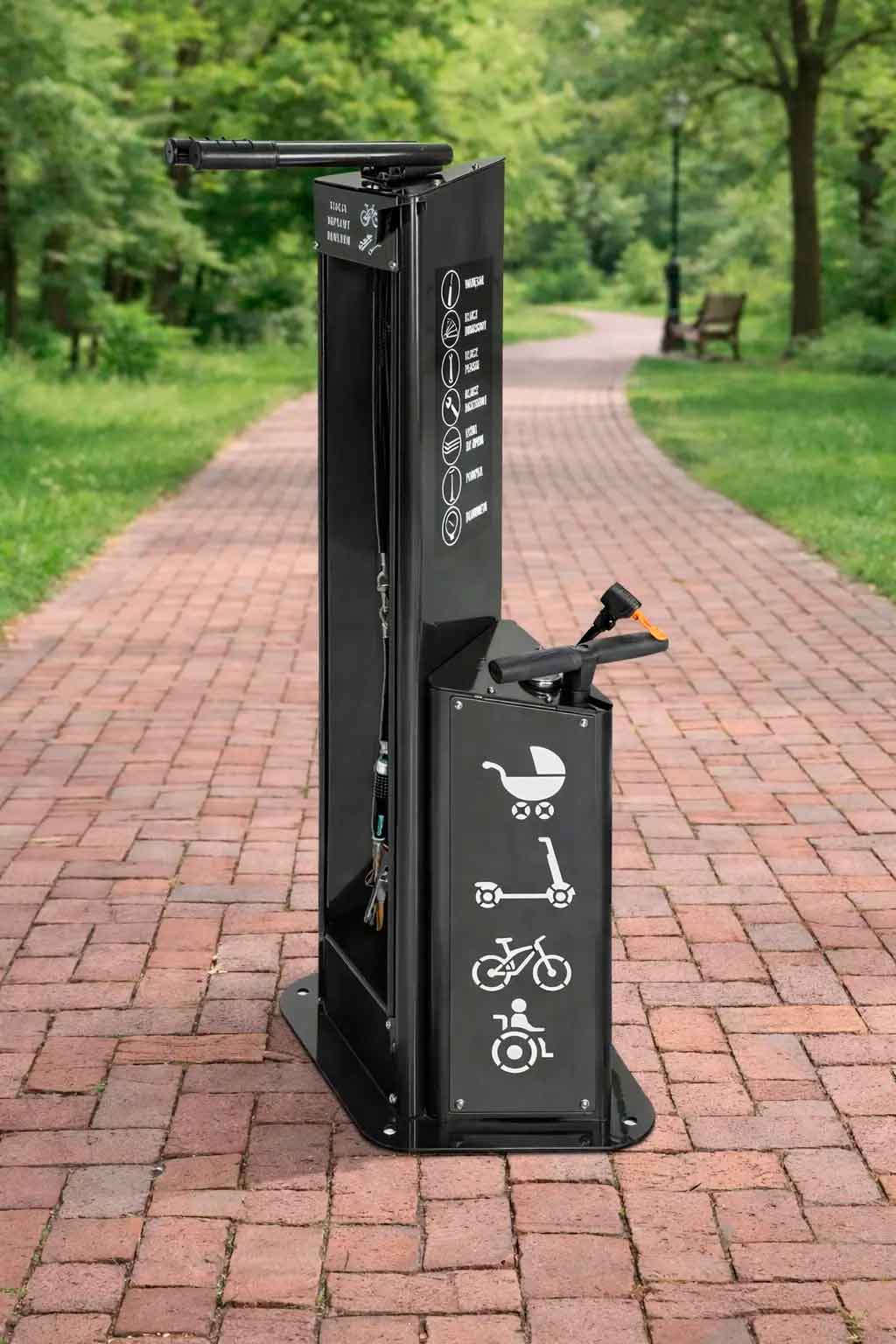 Columna de mantenimiento para bicicletas con bomba manual