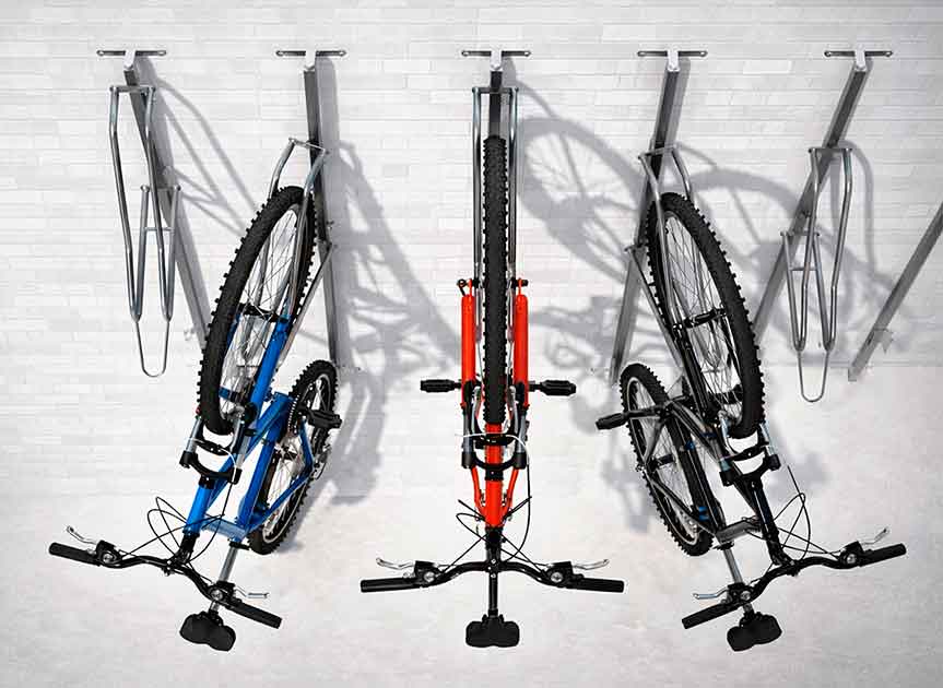 Soporte vertical para bicicletas con anclaje a pared en interior